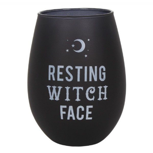 Resting Witch Face Wine Glass Black Stemless